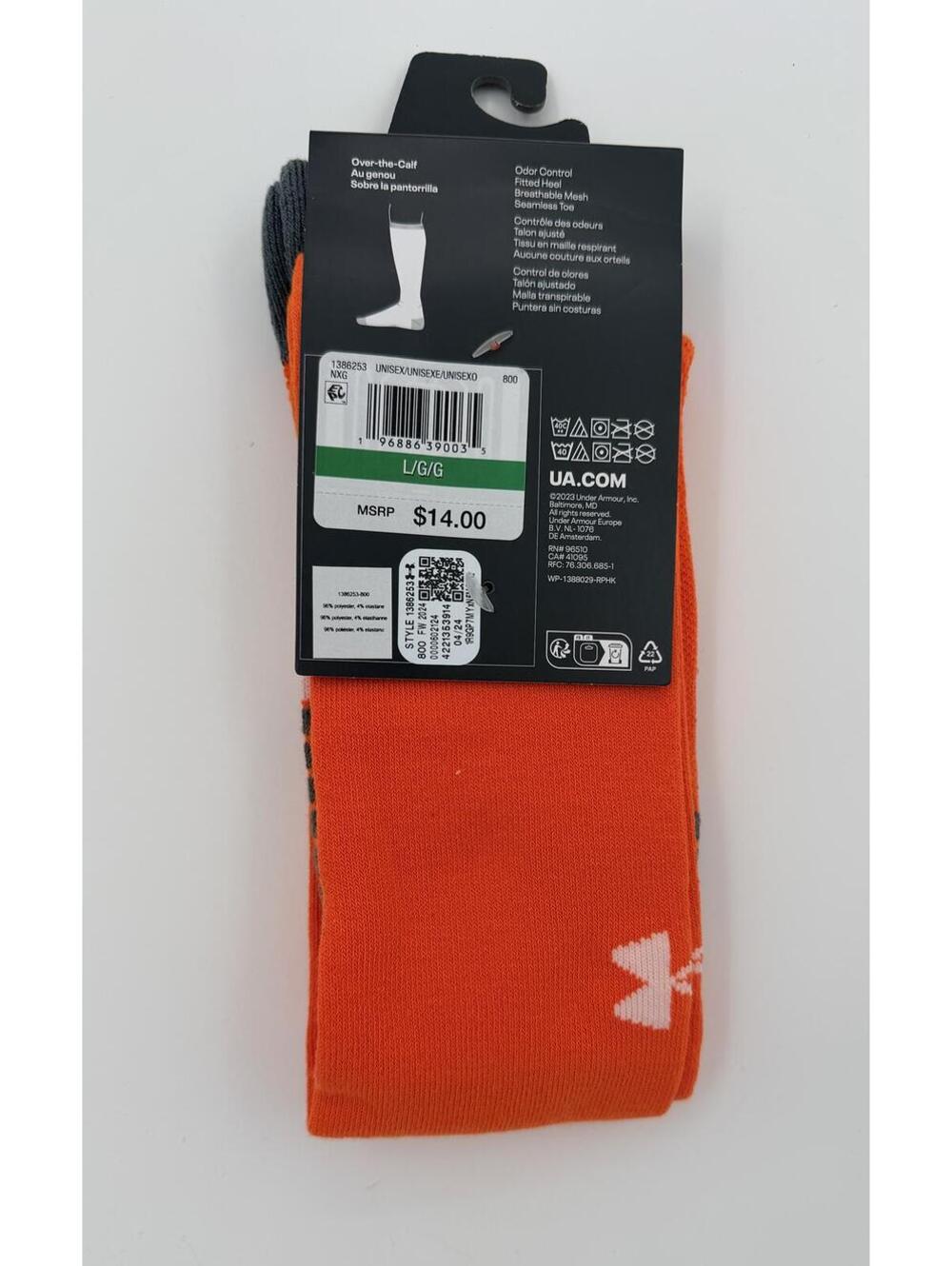 Under Armour UA Team 1386253 Team OTC Socks Large Orange - Picture 2 of 3